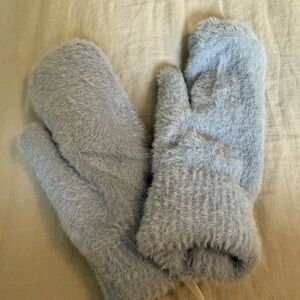 NEW WITH TAGS- Fuzzy Mittens in Light Blue with Sherpa Lining